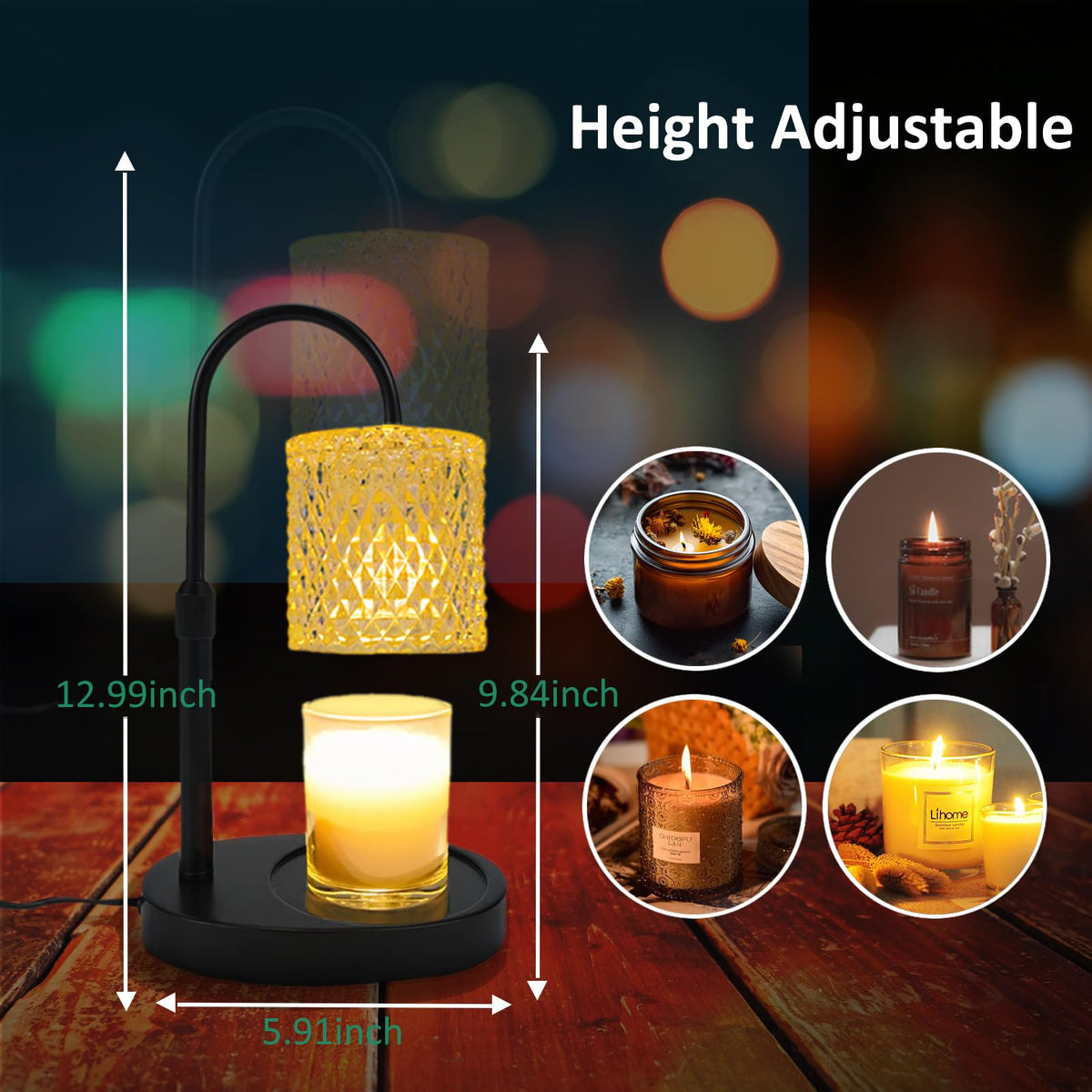 Candle Warmer Lamp with Timer Dimmable Height Adjustable B2556