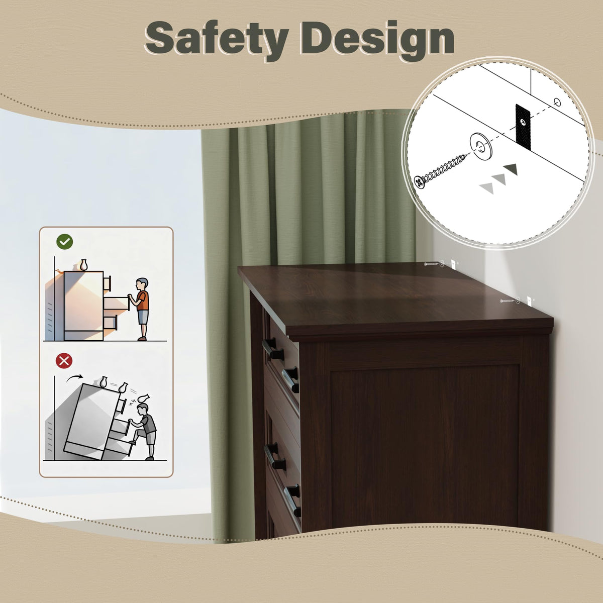 Brown 5 Drawer Dresser E66064