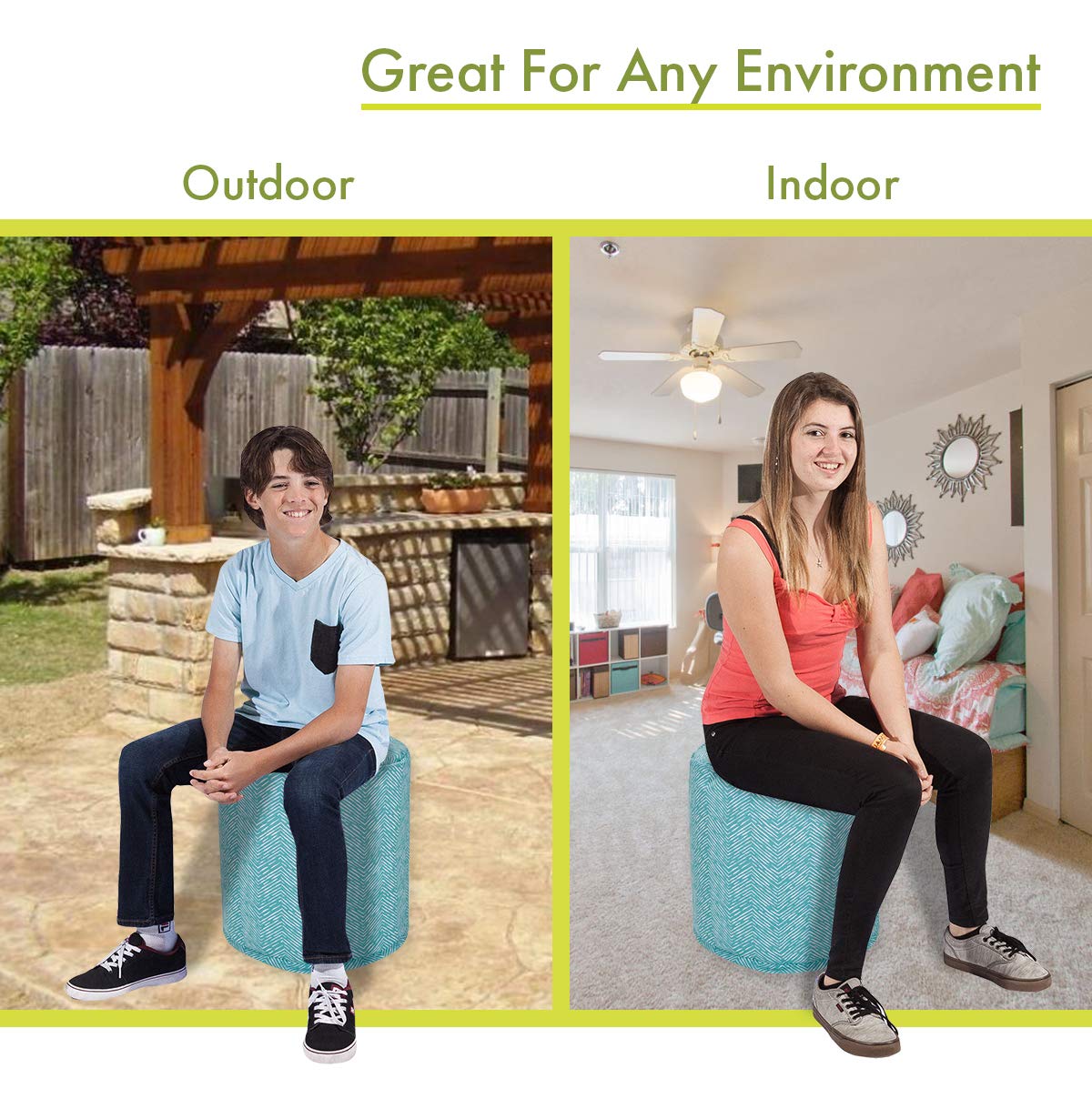 Teal Indoor/Outdoor Bean Bag Ottoman Pouf R4986