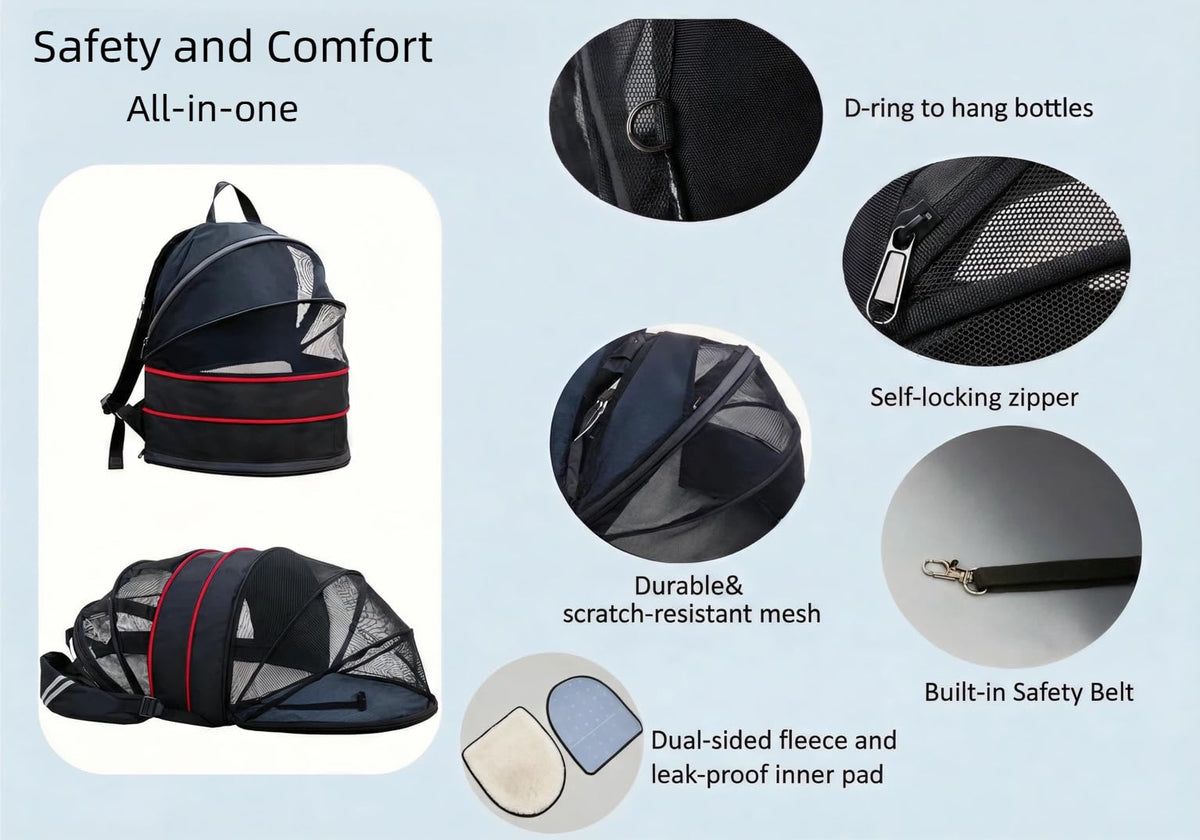Expandable Dog Backpack Carrier with Breathable Front Opening-Black L56638