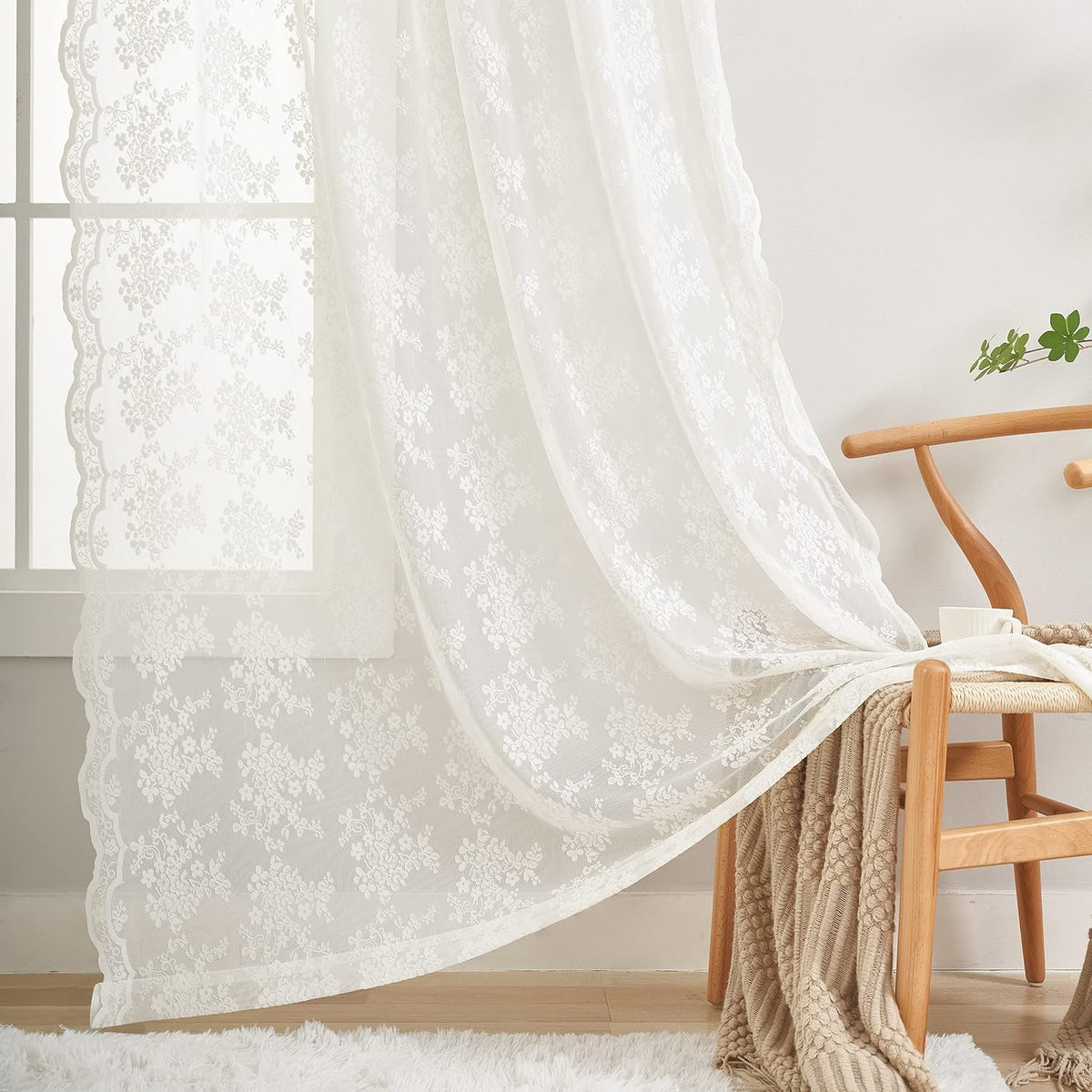 Ivory 102 Inch Long Lace Curtain Panels 2 Panels Set S324639