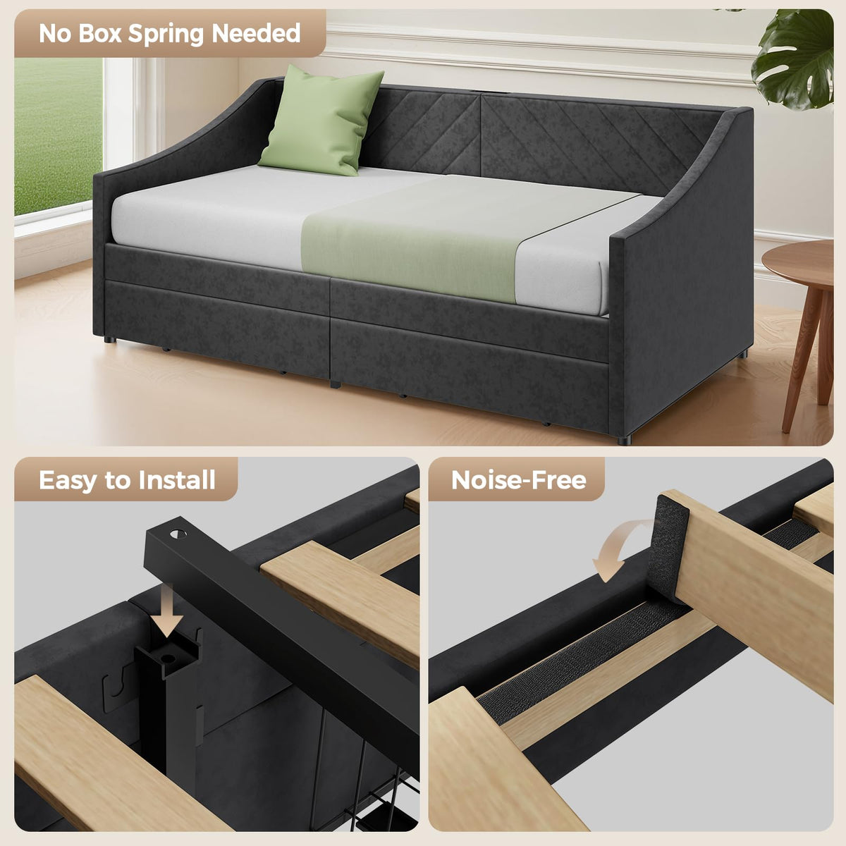 Twin Size Upholstered Daybed with 2 Storage Drawers Y4764