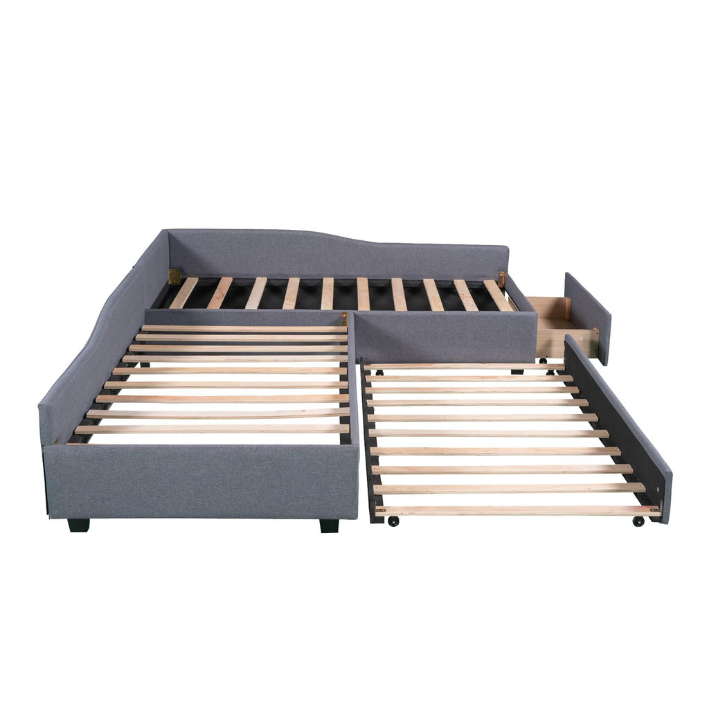 Gray L-Shaped Daybed with Trundle & Drawer M91413