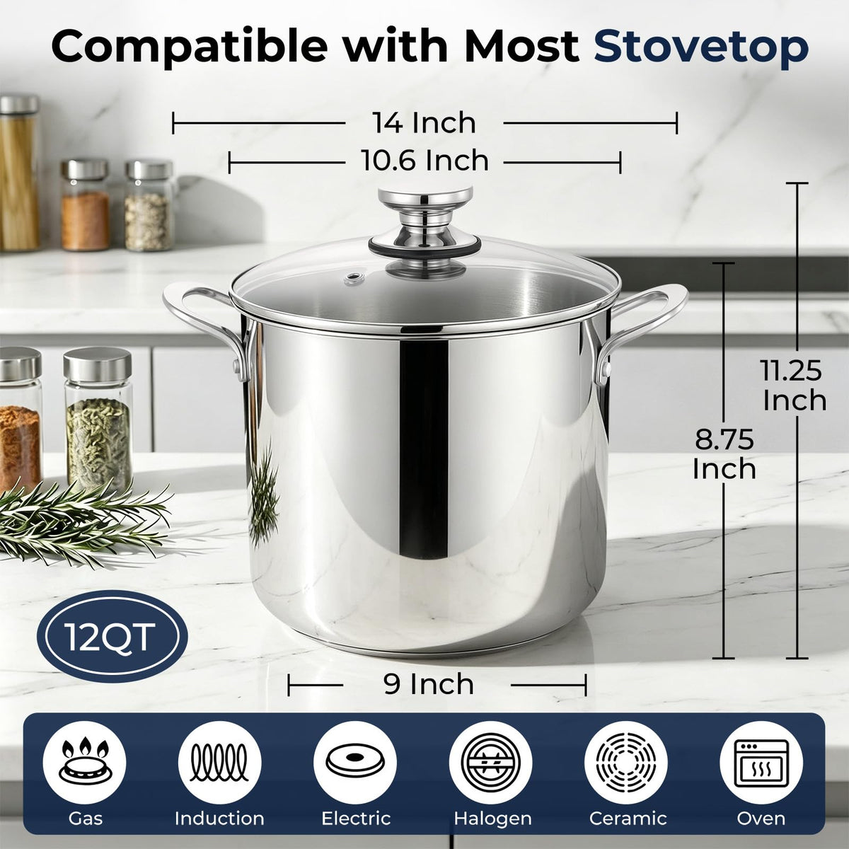 12 Qt Stainless Steel Stock Pot with Lid X15847