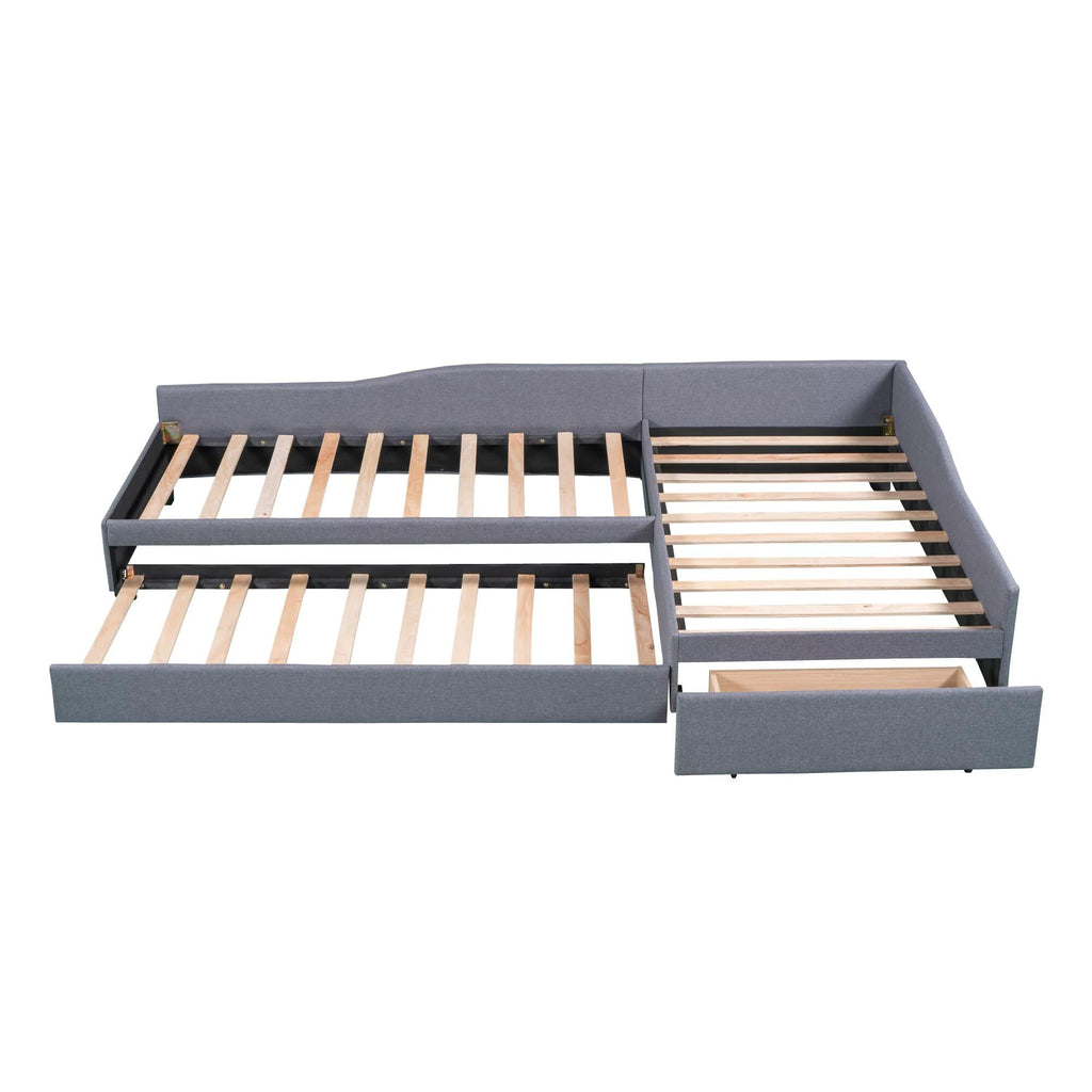 Gray L-Shaped Daybed with Trundle & Drawer M91413