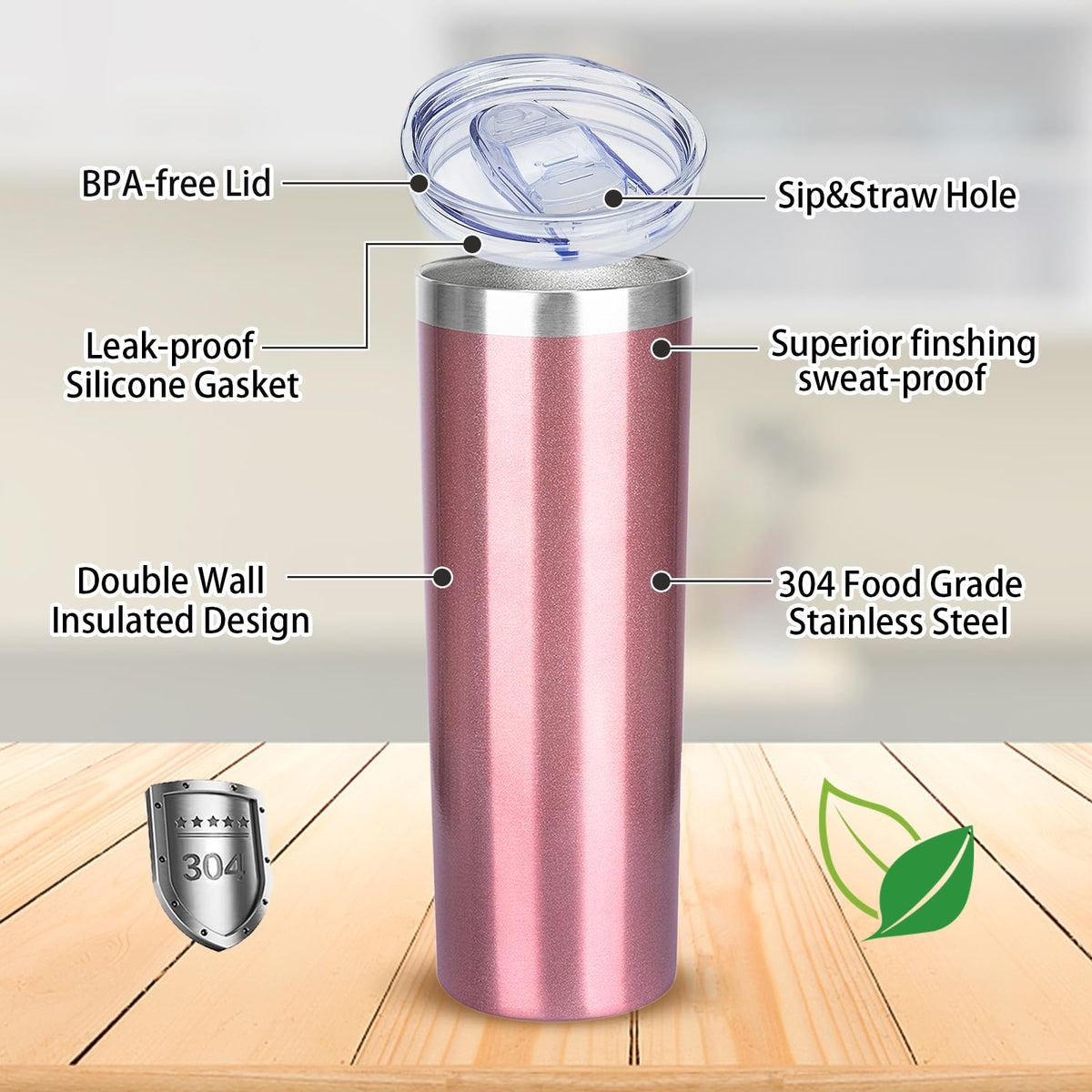20 oz Stainless Steel Vacuum Insulated Tumbler with Lid and Straw M174