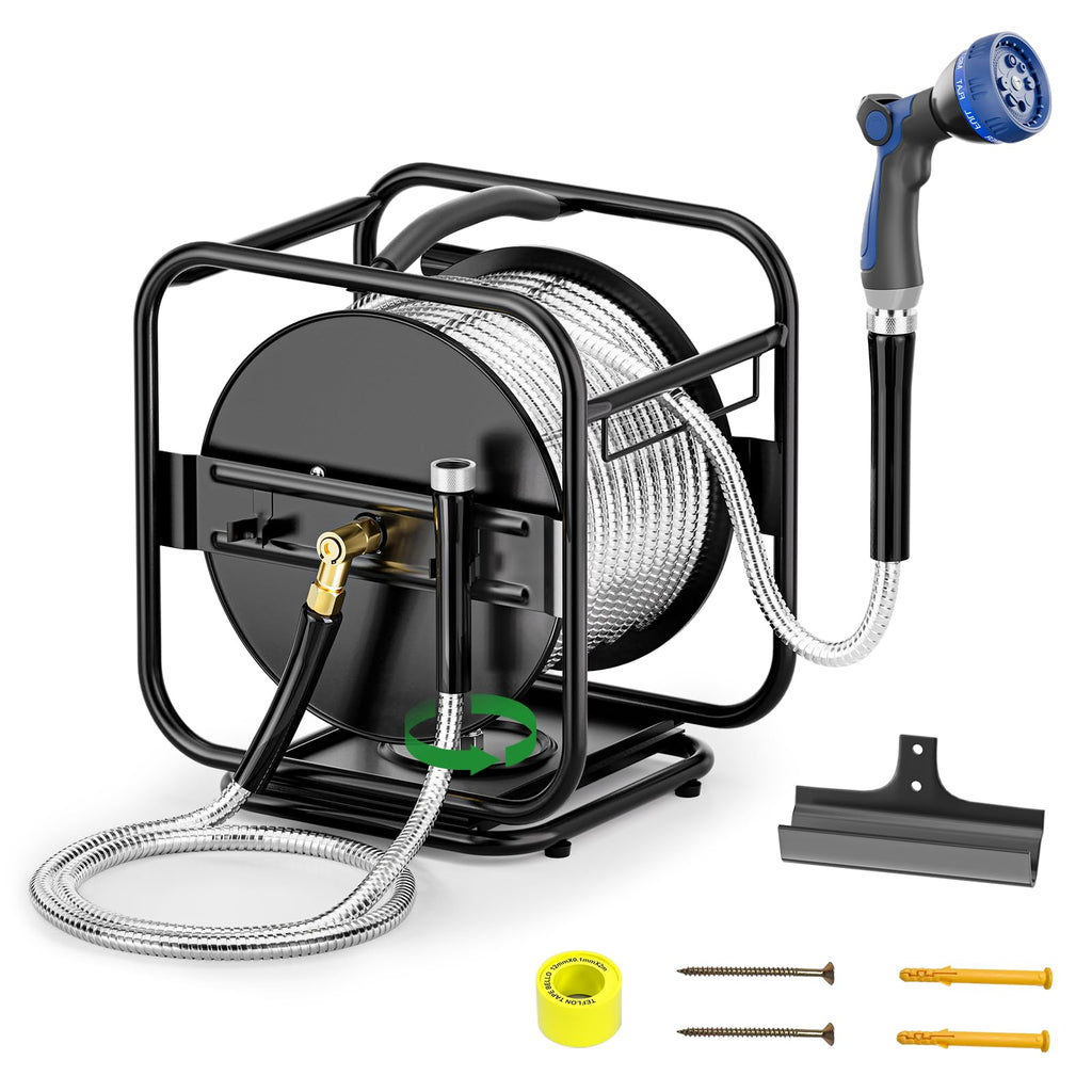 Garden Hose Reel With 100Ft Metal Water Pipe O9059