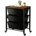 3 Drawer Rolling Cart with Lockable Wheels and Wooden Tabletop U973883
