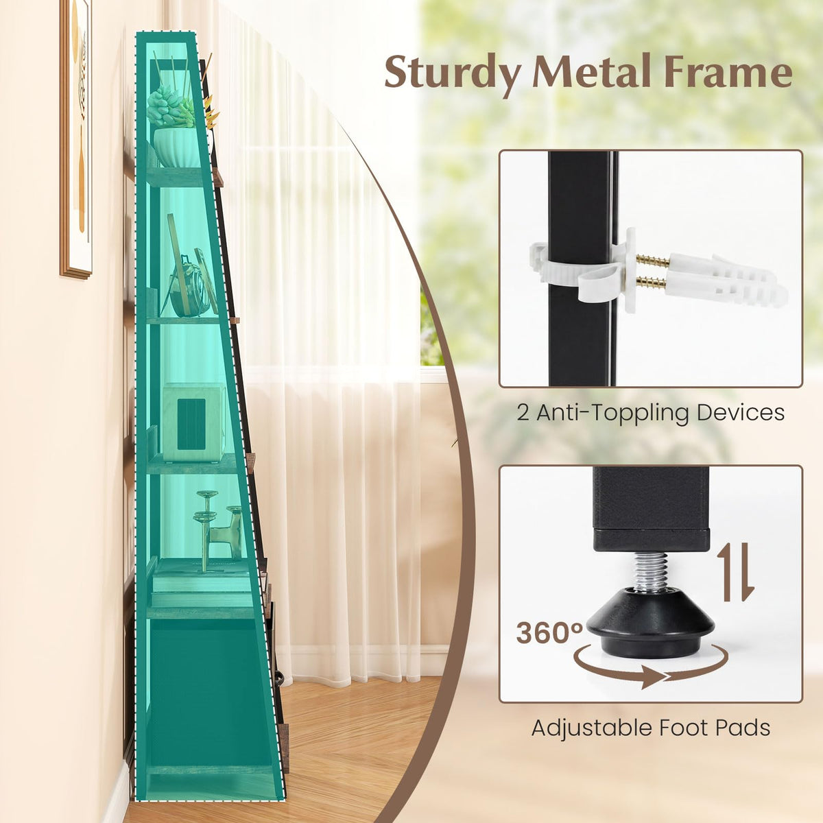 5-Tier Ladder Bookshelf with Fabric Drawer S860