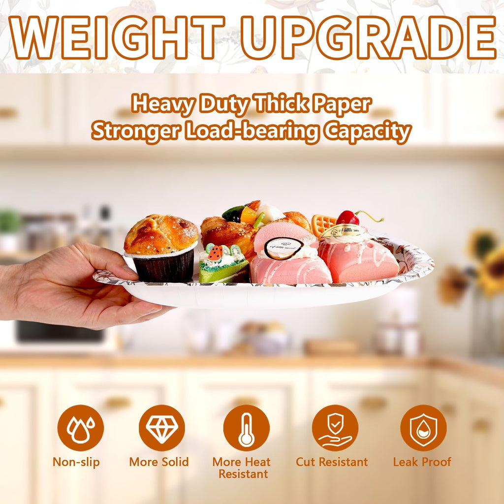 50Pcs Fall Oval Paper Plates 10" x 12" Heavy Duty Disposable Platters Q812