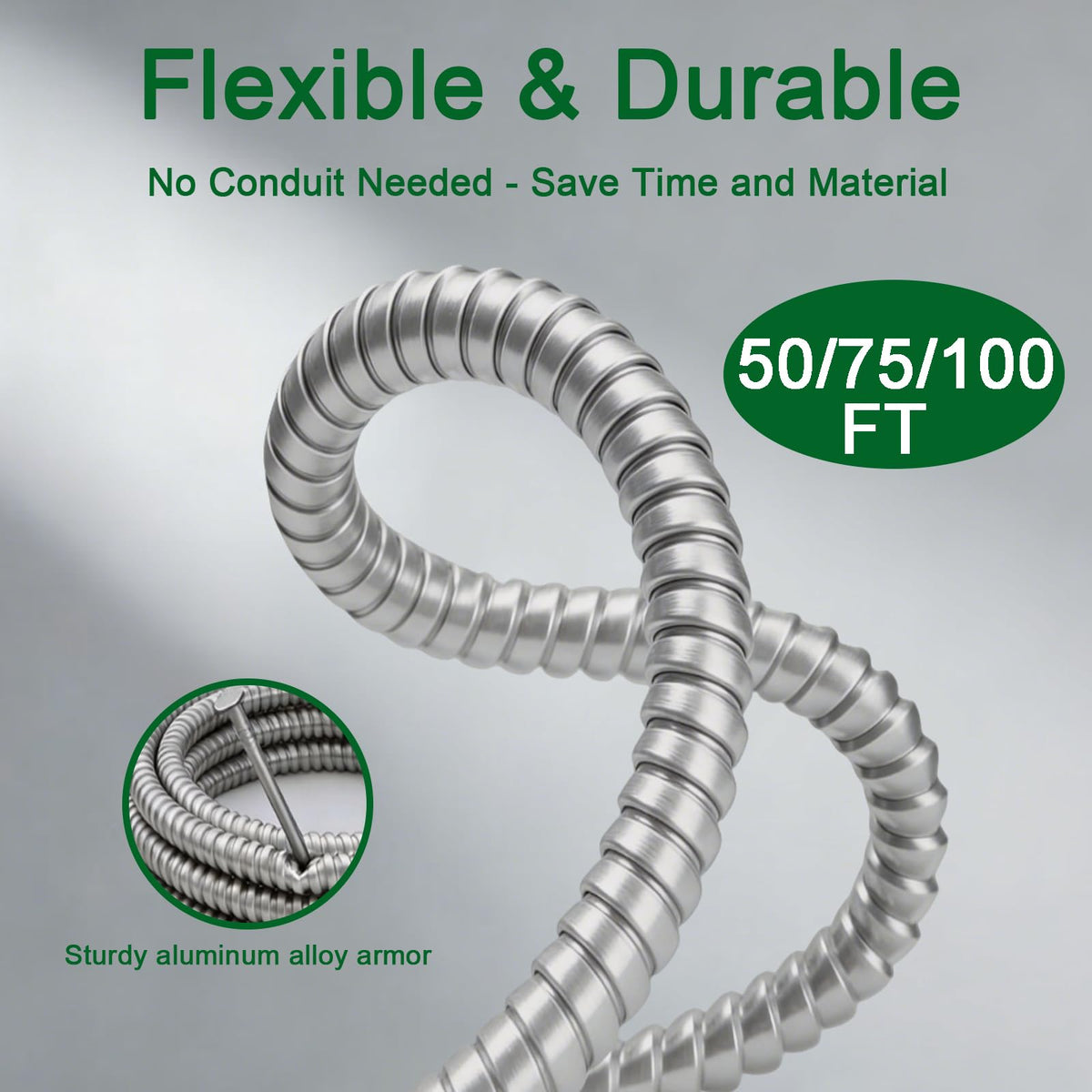 10 AWG Metal Clad Cable with Ground 50FT F82903