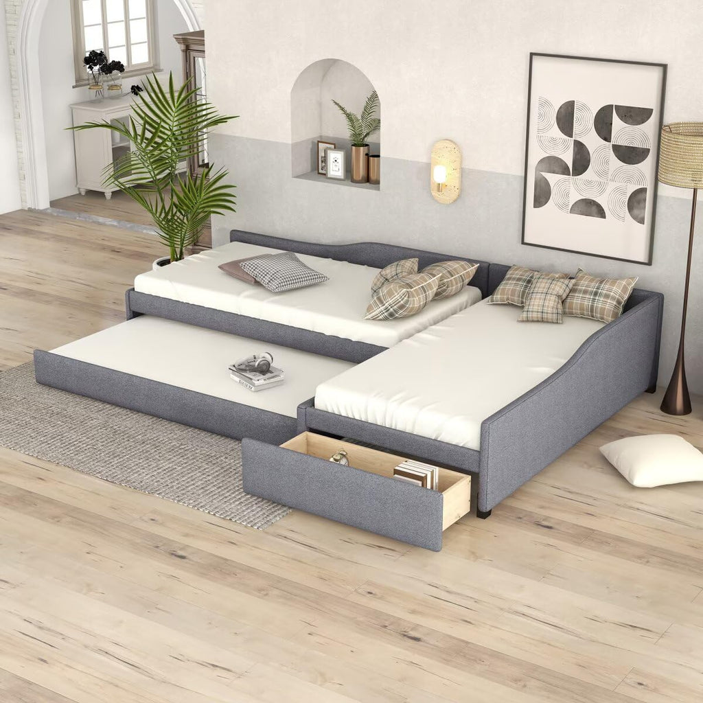 Gray L-Shaped Daybed with Trundle & Drawer M91413