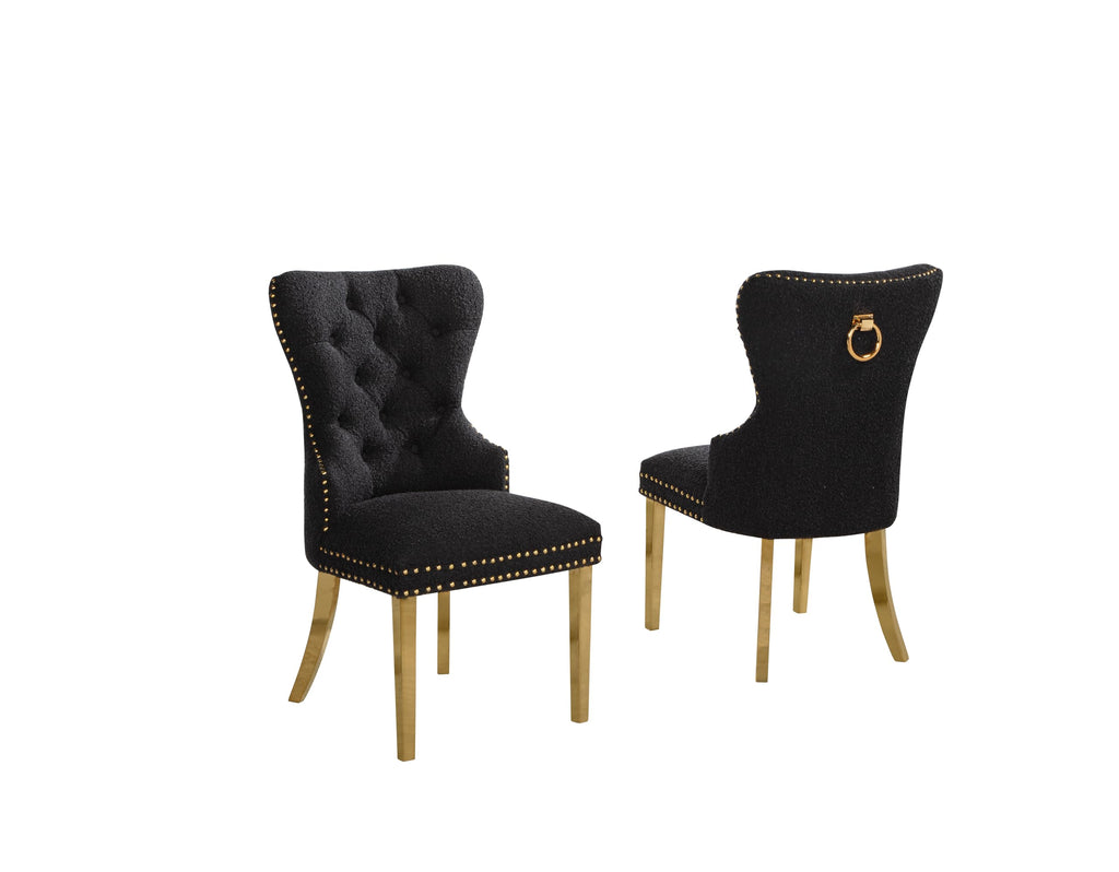 Black Boucle Upholstered Dining Chairs Set of 2 C1716