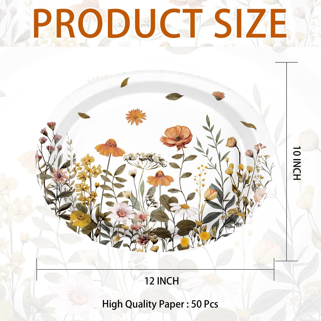 50Pcs Fall Oval Paper Plates 10" x 12" Heavy Duty Disposable Platters Q812