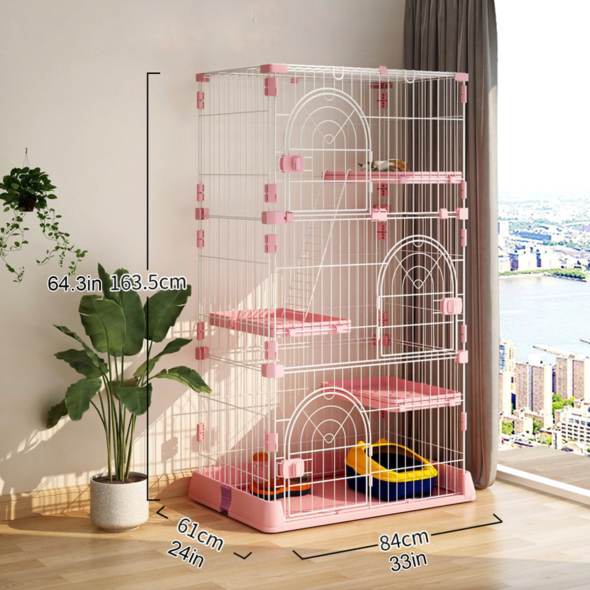Pink Cat Cage with 3 Platforms and Ramp B14788