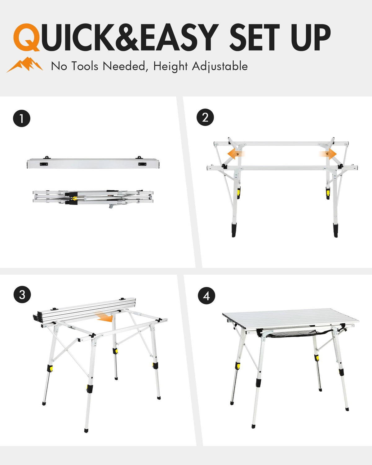 Folding Portable Camping Table with Adjustable Height Aluminum Roll Up Top B49761