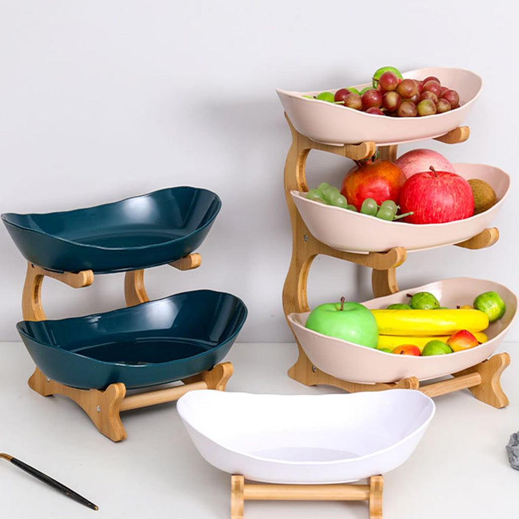 3-Tier Oval Fruit Basket with Bamboo Stand R10242