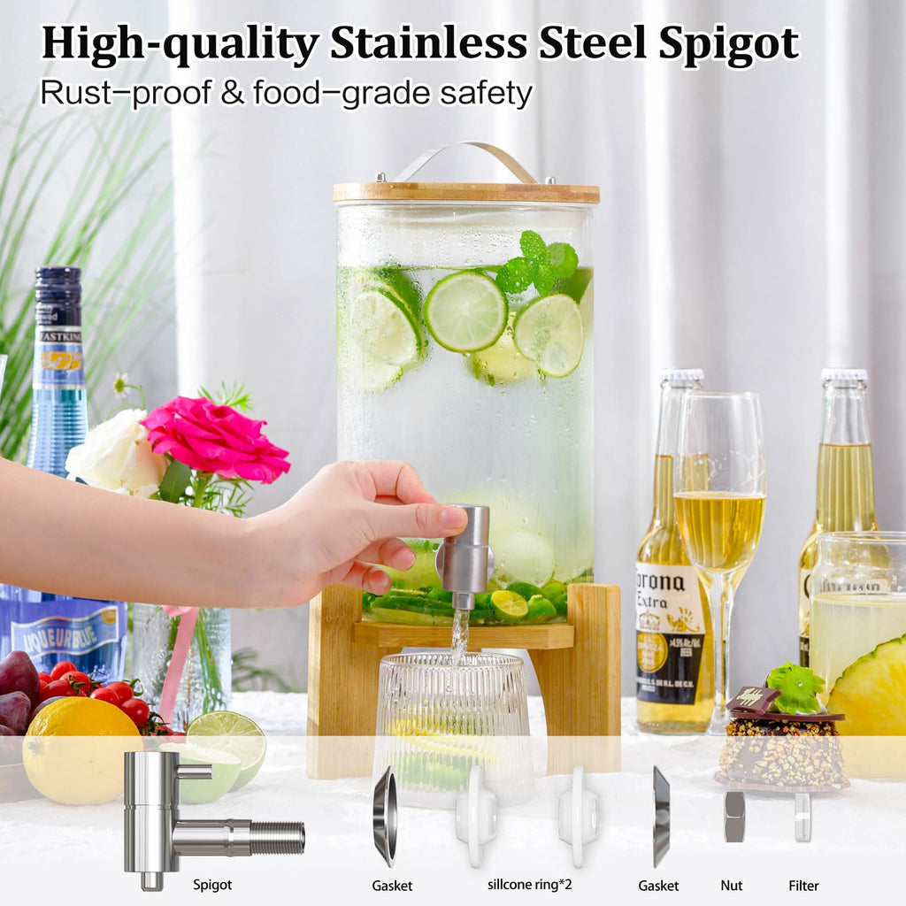 1.2 Gallon Glass Drink Dispenser with Stand and Spigot, 2 Pack E848
