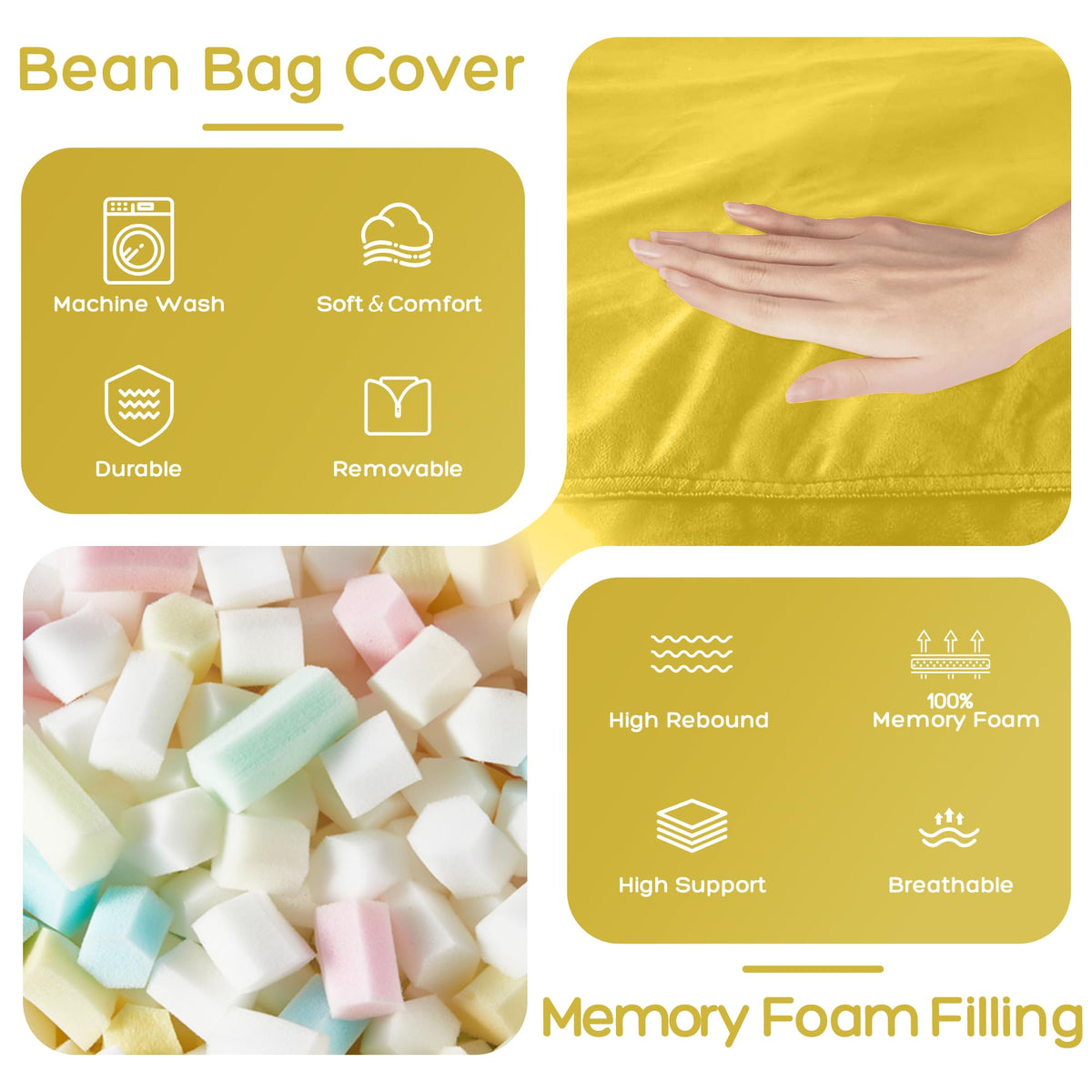 Giant 4' Memory Foam Bean Bag Chair with Microfiber Cover B32543