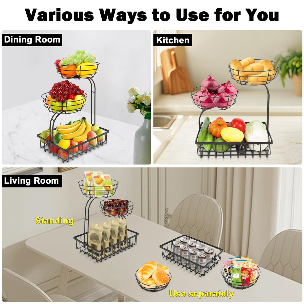 3 Tier Metal Fruit Vegetable Basket Y62914