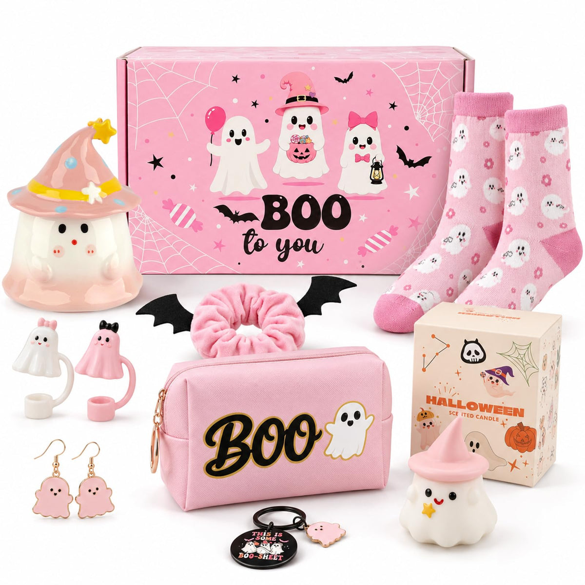 Pink Halloween Boo Basket Set with 14oz Cups A51833