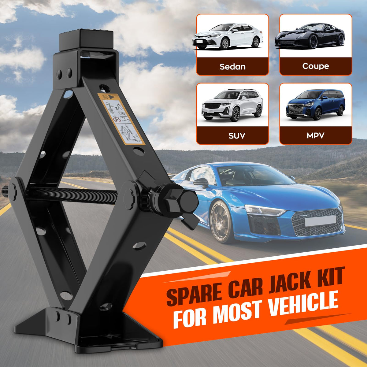 3 Ton Portable Scissor Jack with Lug Wrench Y62457