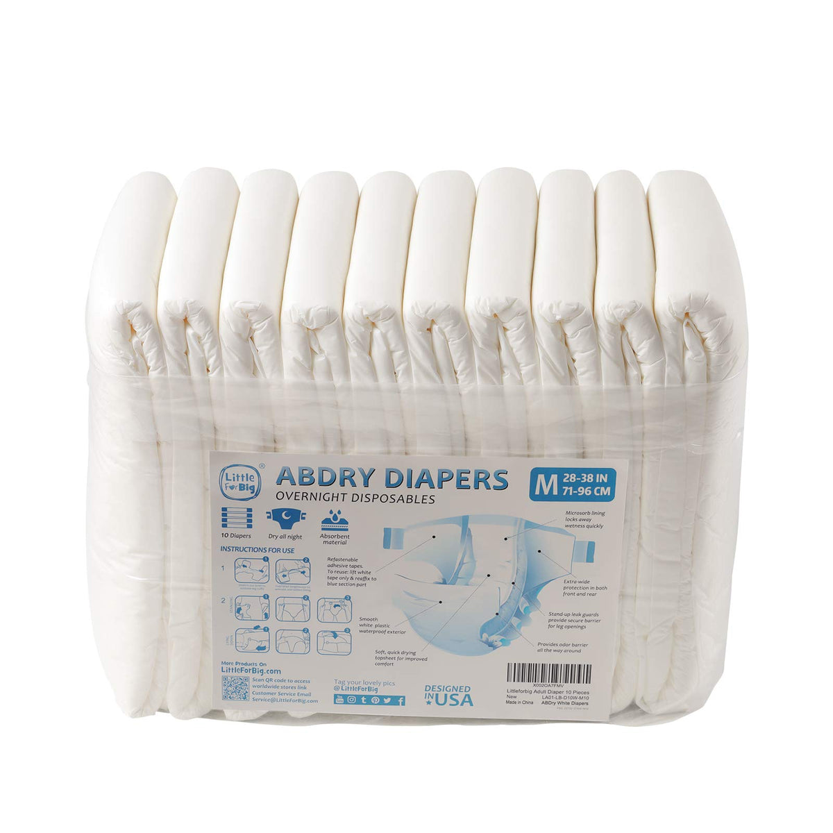Adult Diaper 10 Pieces White Medium 28"-38" S328
