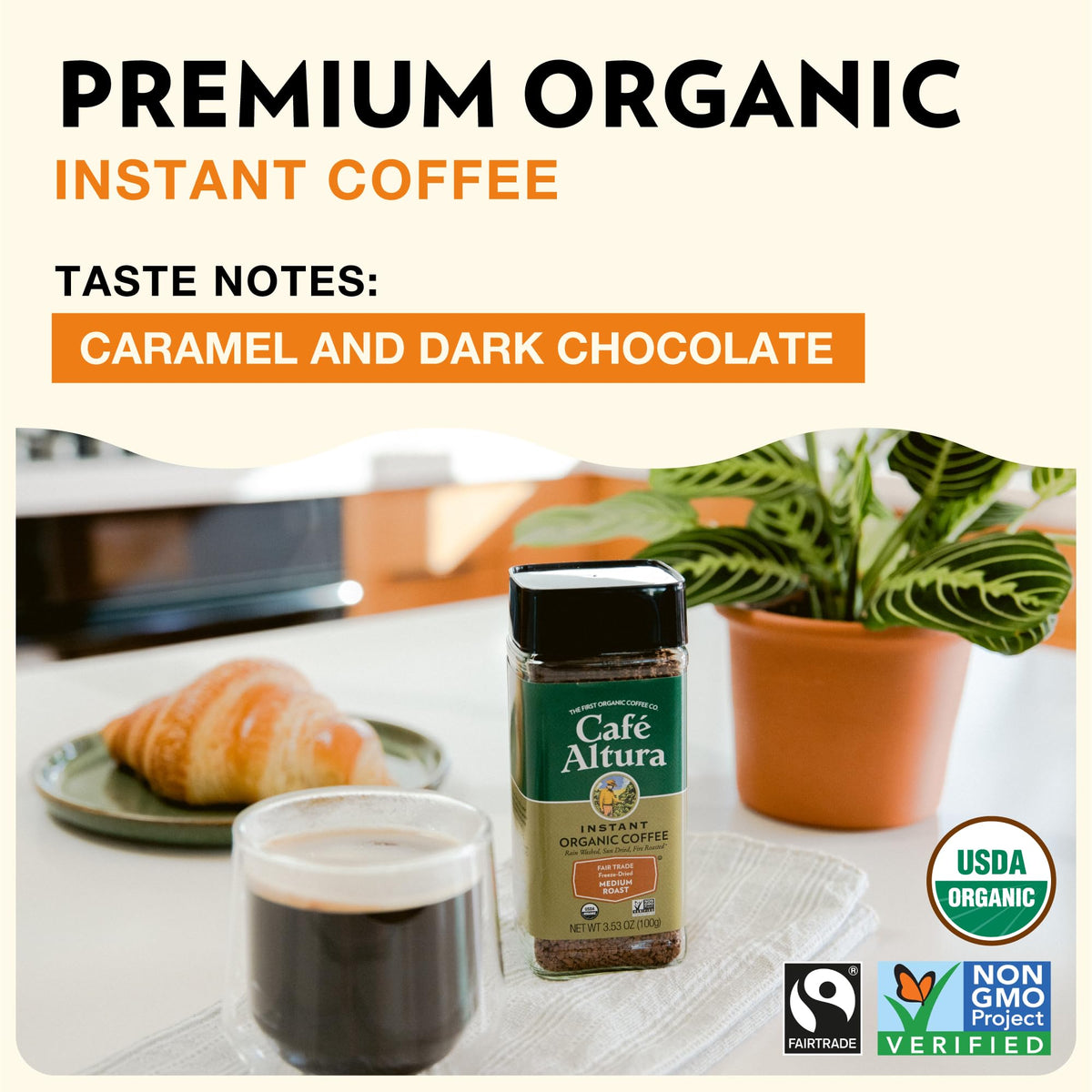 Organic Medium Roast Instant Coffee 3.53 Oz Pack of 2 J863694