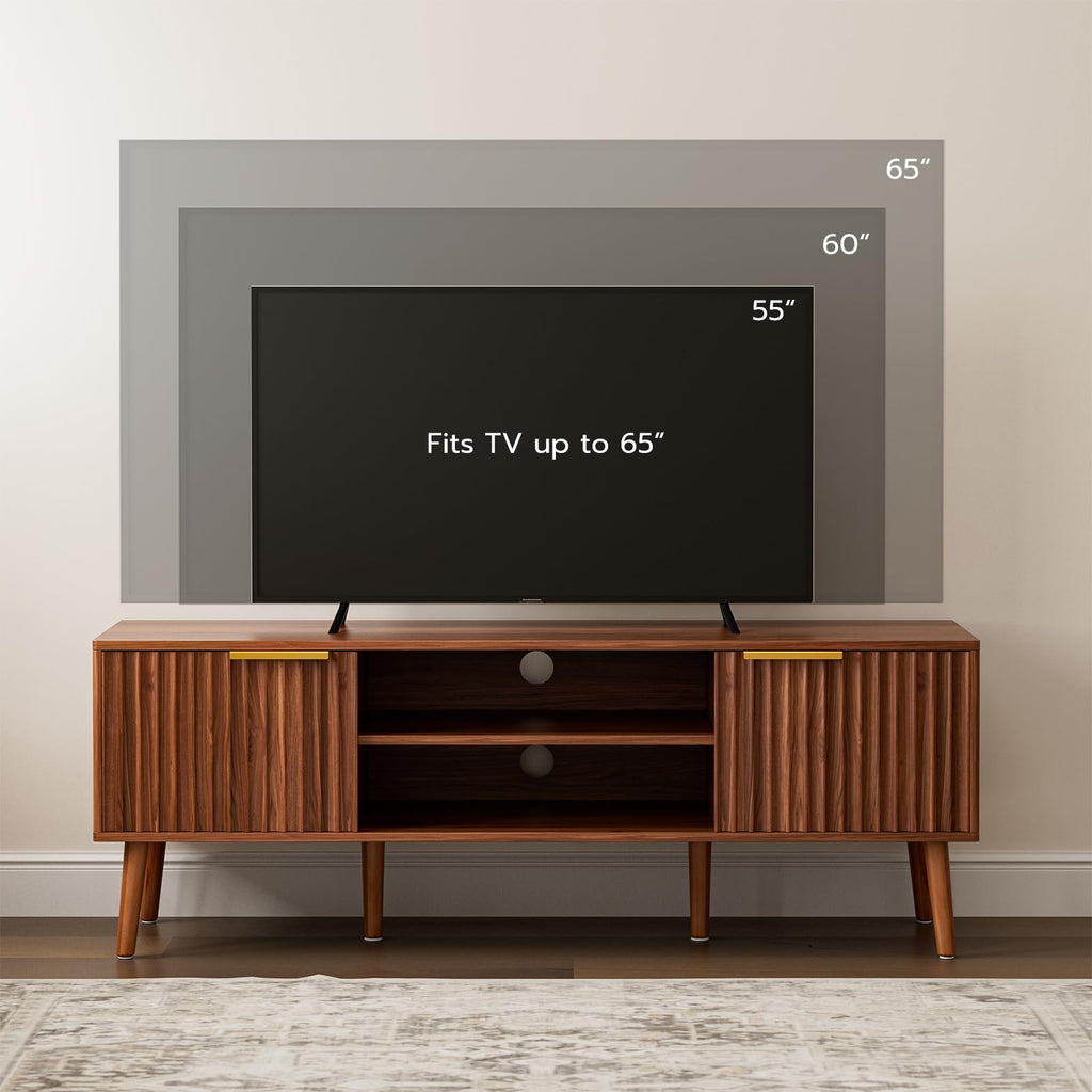 Walnut TV Stand with Fluted Doors U6104
