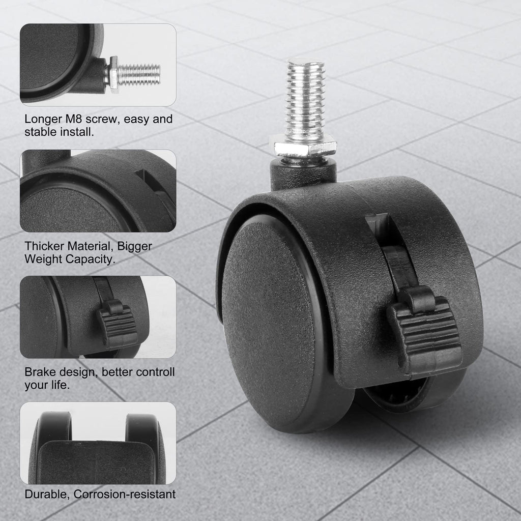 1.5 Inch Swivel Stem Caster Wheels with Locking Brake 4 Pack S4917