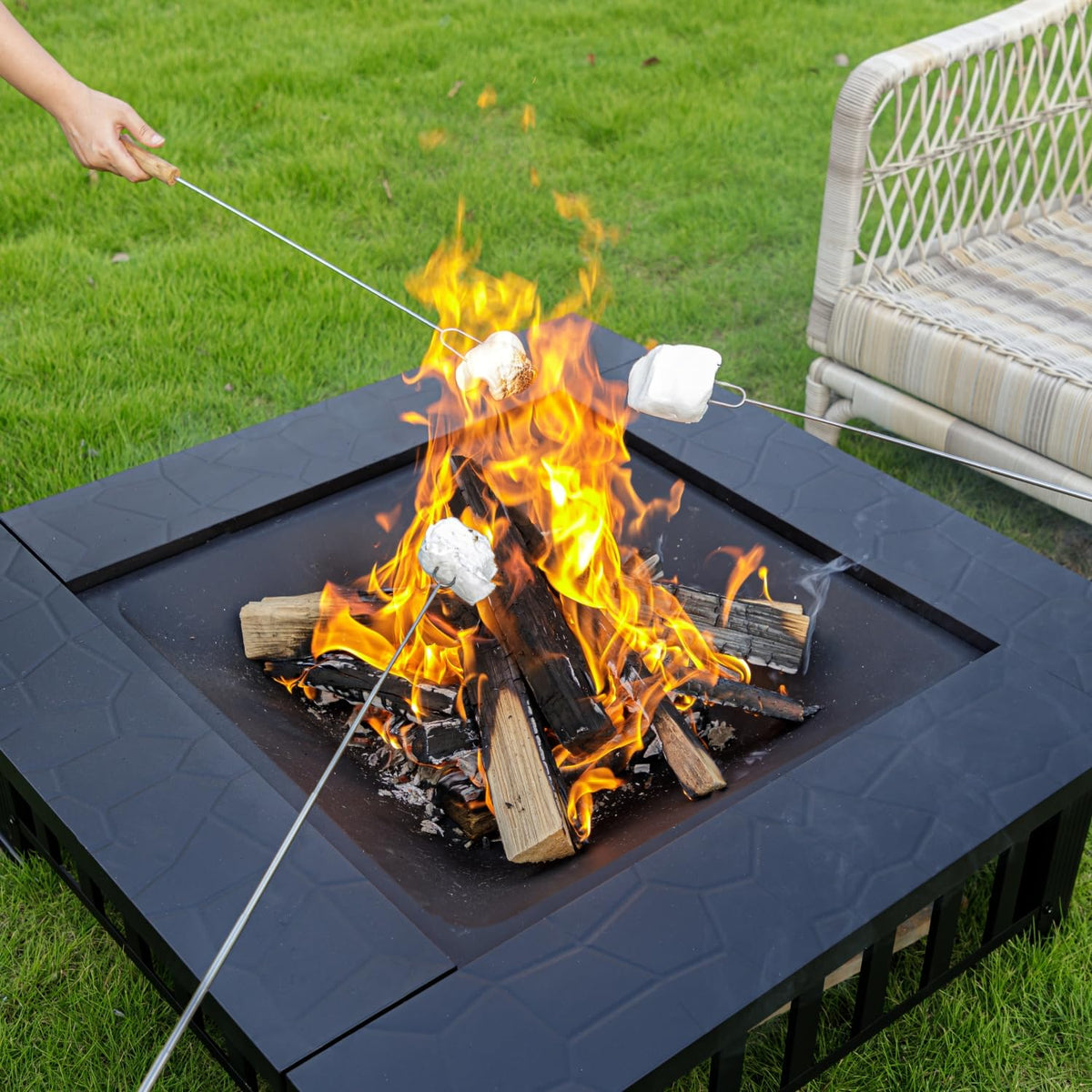 32 inch Square Outdoor Fire Pit Table with Spark Screen R104
