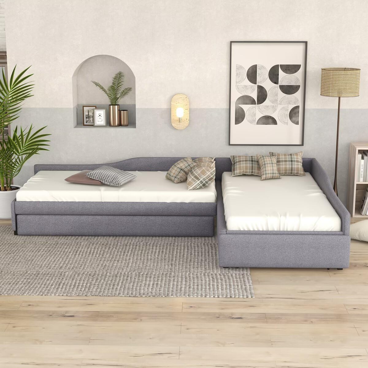 Gray L-Shaped Daybed with Trundle & Drawer M91413