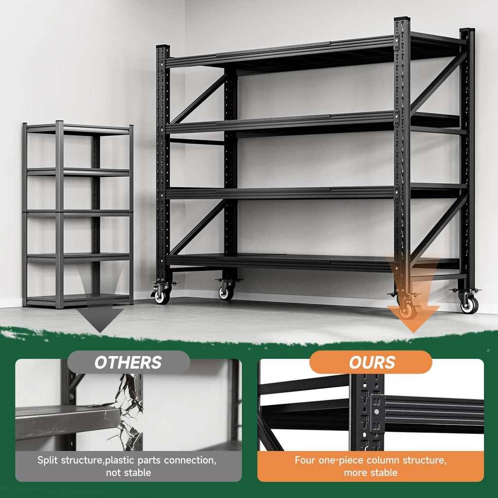 Heavy Duty 4 Tier Metal Storage Shelves with Wheels T435