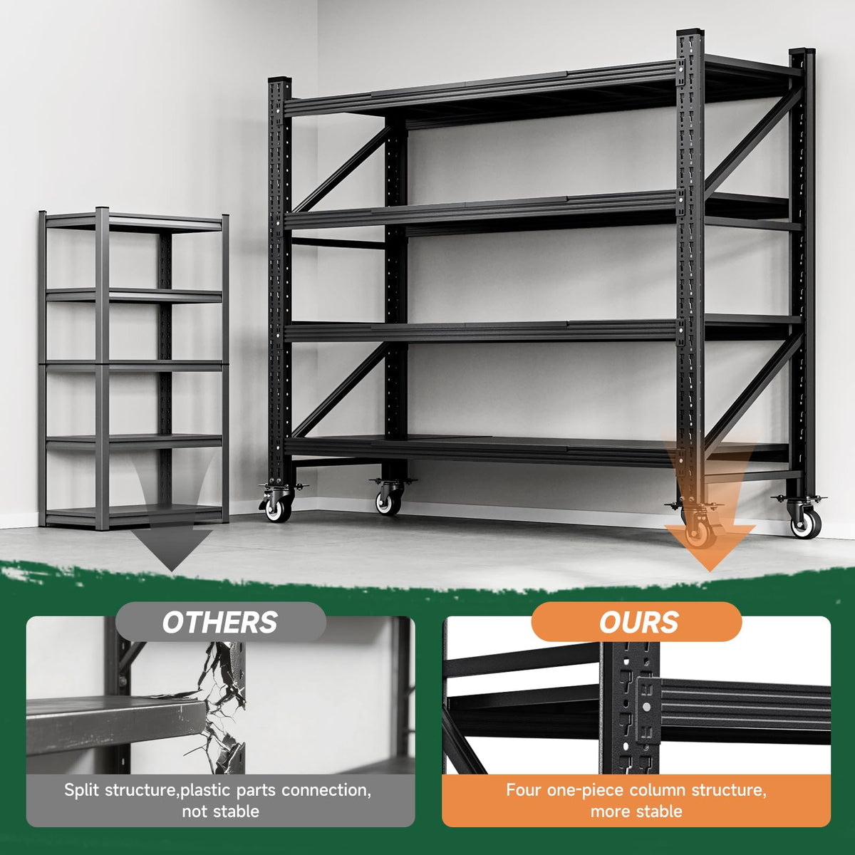 Heavy Duty 4 Tier Metal Storage Shelves with Wheels T435