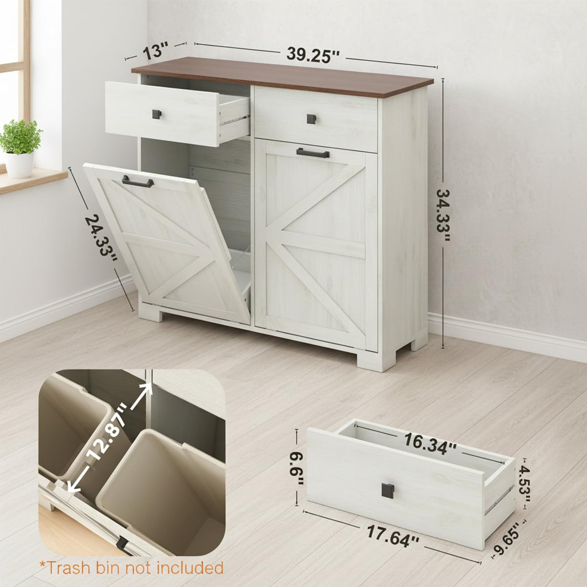 White Tilt Out Trash Can Cabinet U484842