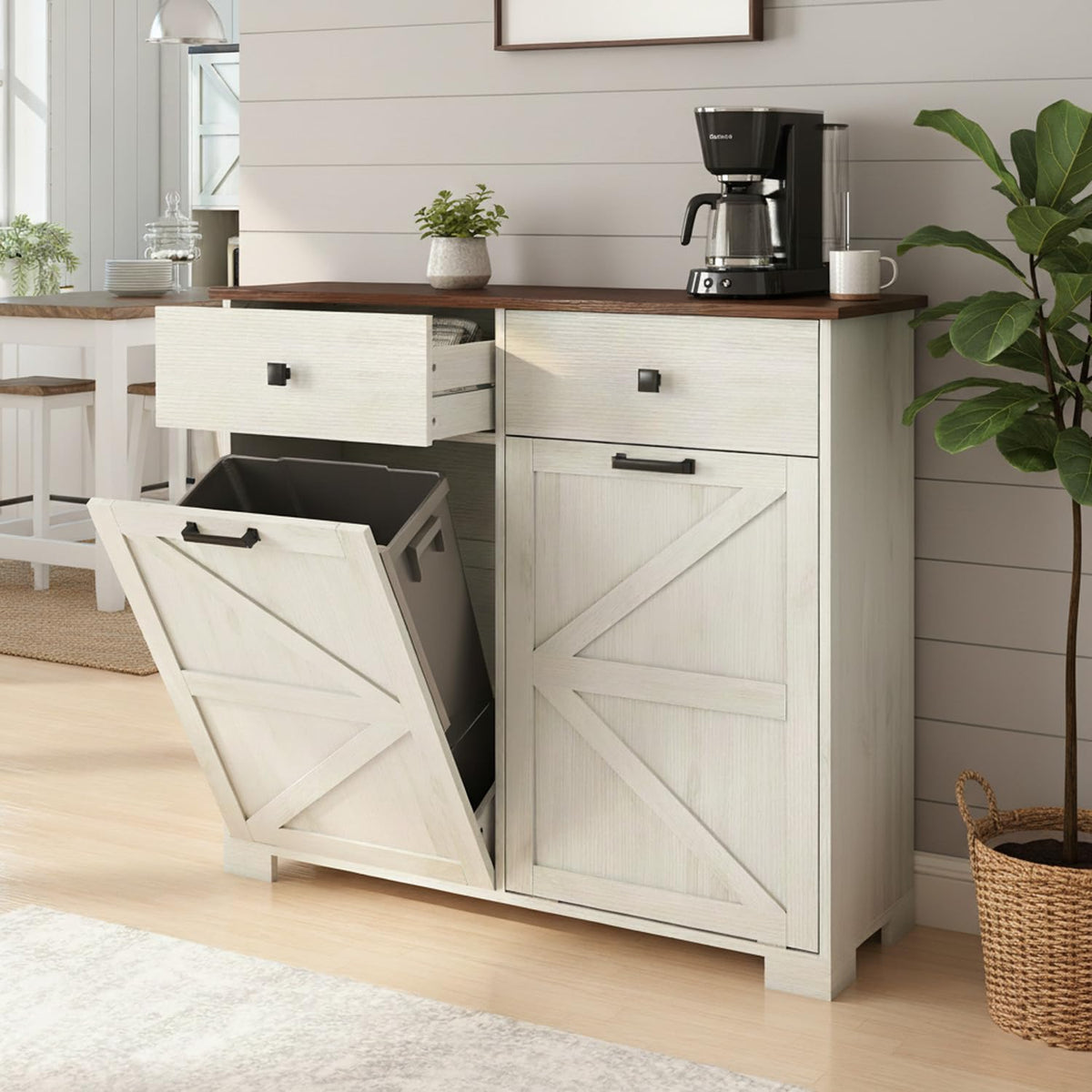White Tilt Out Trash Can Cabinet U484842