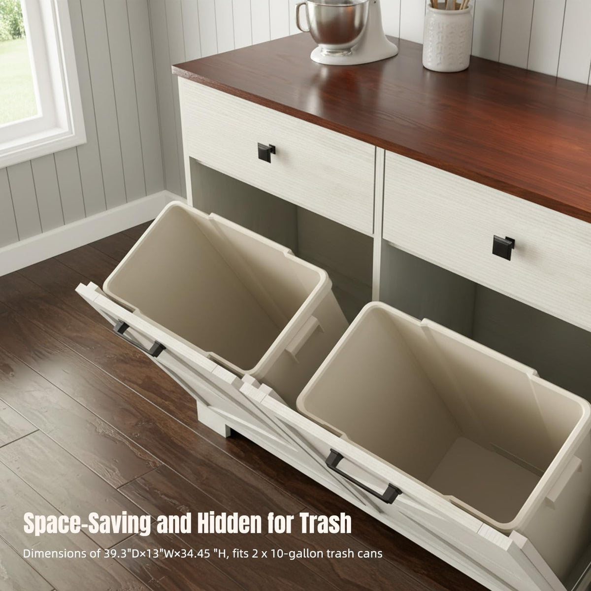 White Tilt Out Trash Can Cabinet U484842