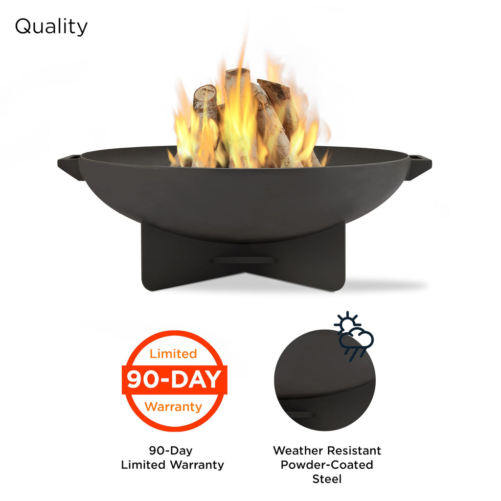 36” Round Wood Burning Steel Fire Pit with Spark Screen, Poker, Log Grate and Storage Cover E4410
