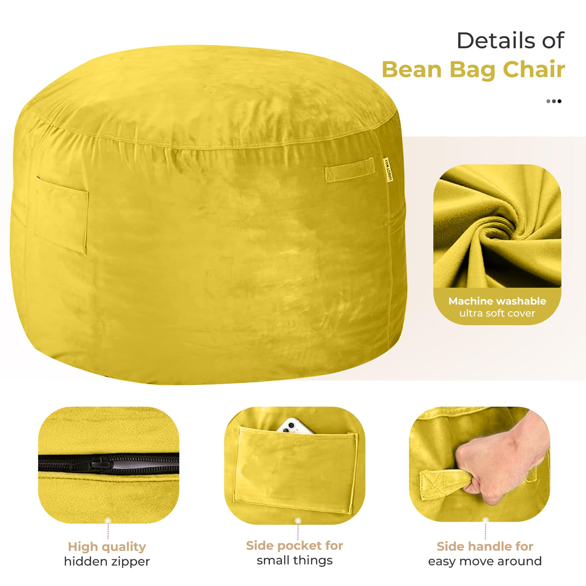 Giant 4' Memory Foam Bean Bag Chair with Microfiber Cover B32543