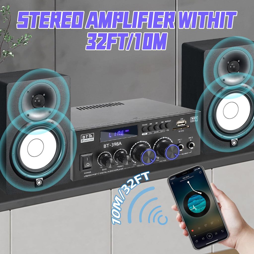 Bluetooth 5.0 Stereo Receivers, 2 Channel 450W Home Amplifier L150628