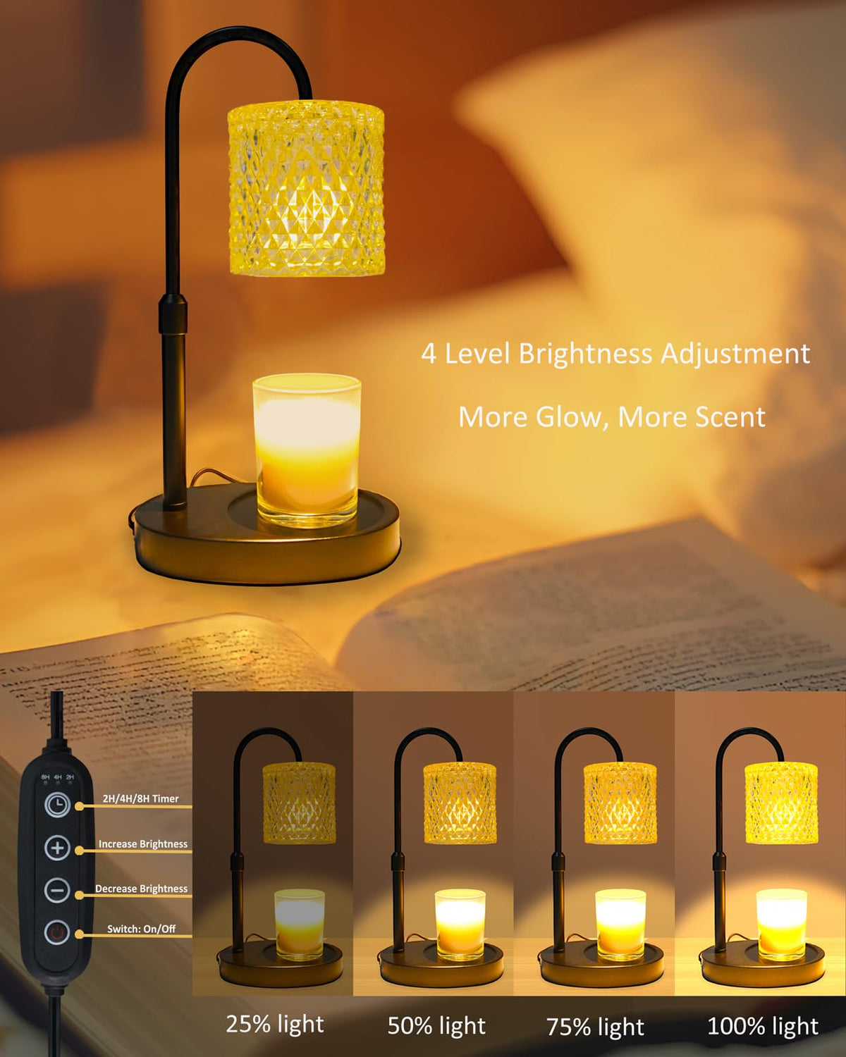 Candle Warmer Lamp with Timer Dimmable Height Adjustable B2556