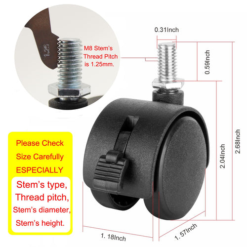 1.5 Inch Swivel Stem Caster Wheels with Locking Brake 4 Pack S4917