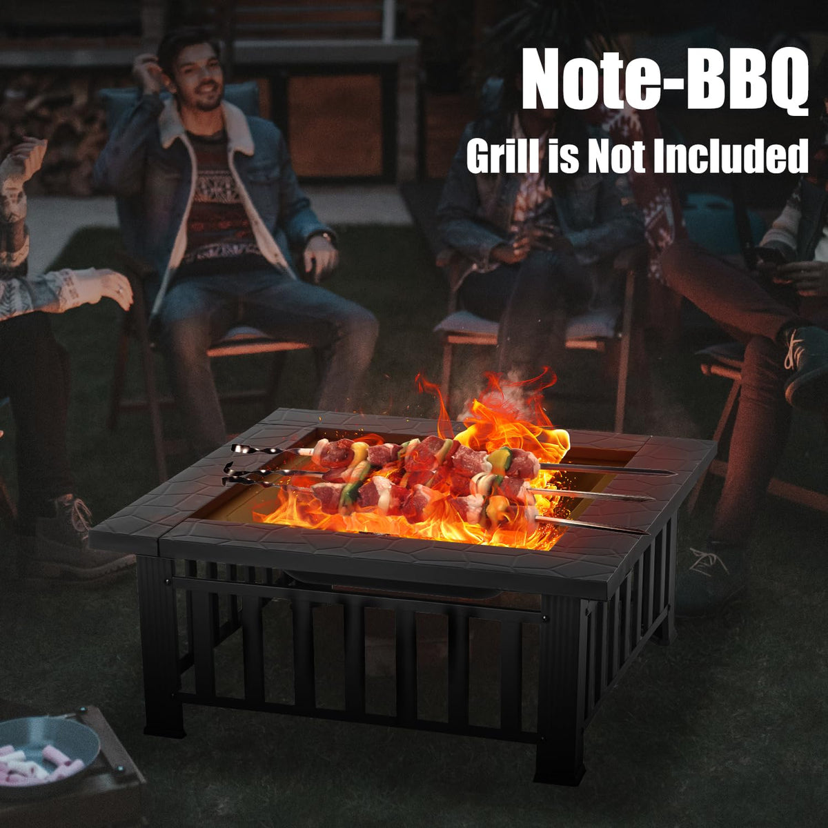 32 inch Square Outdoor Fire Pit Table with Spark Screen R104