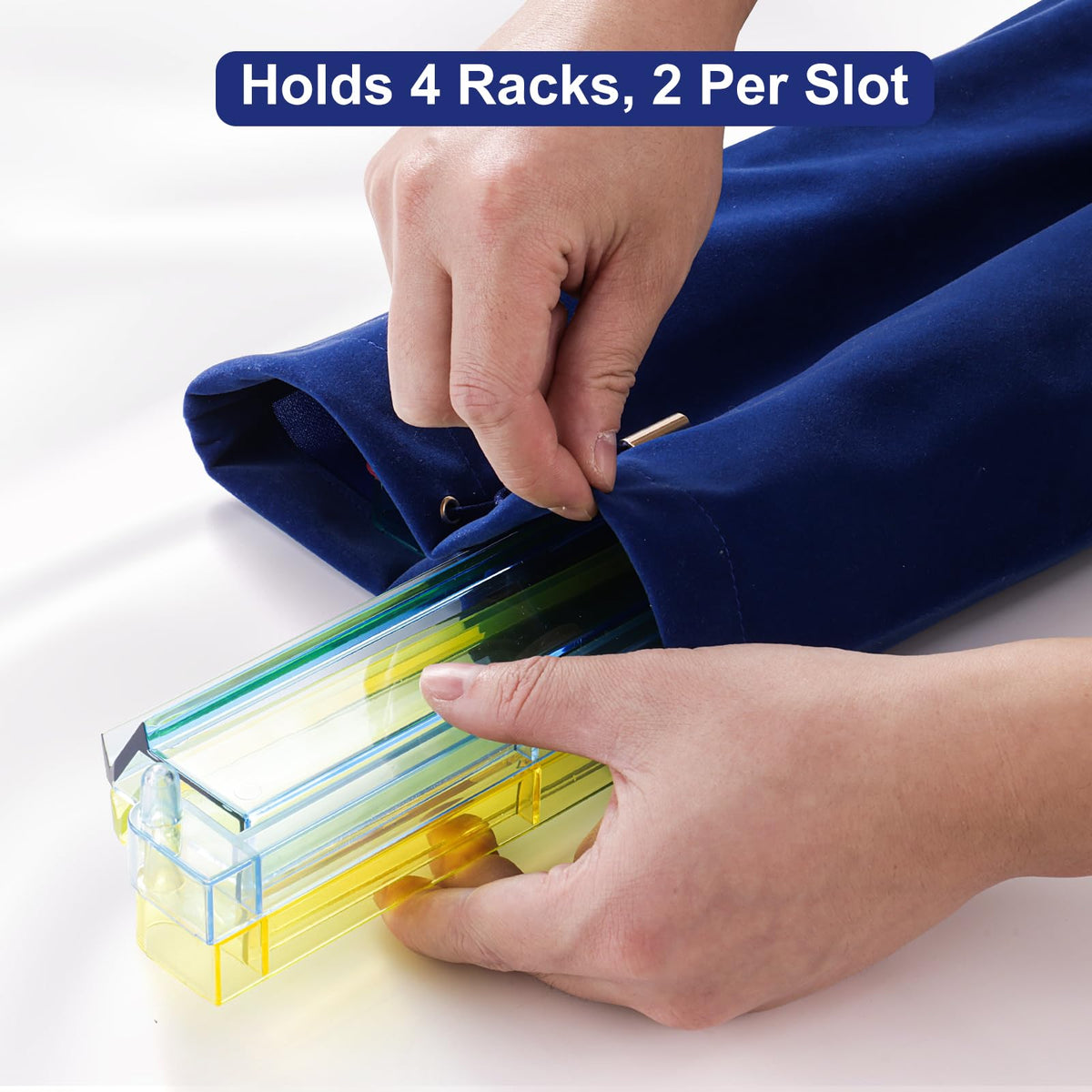 Blue Velvet Drawstring Storage Bag with 2 Compartments H5621