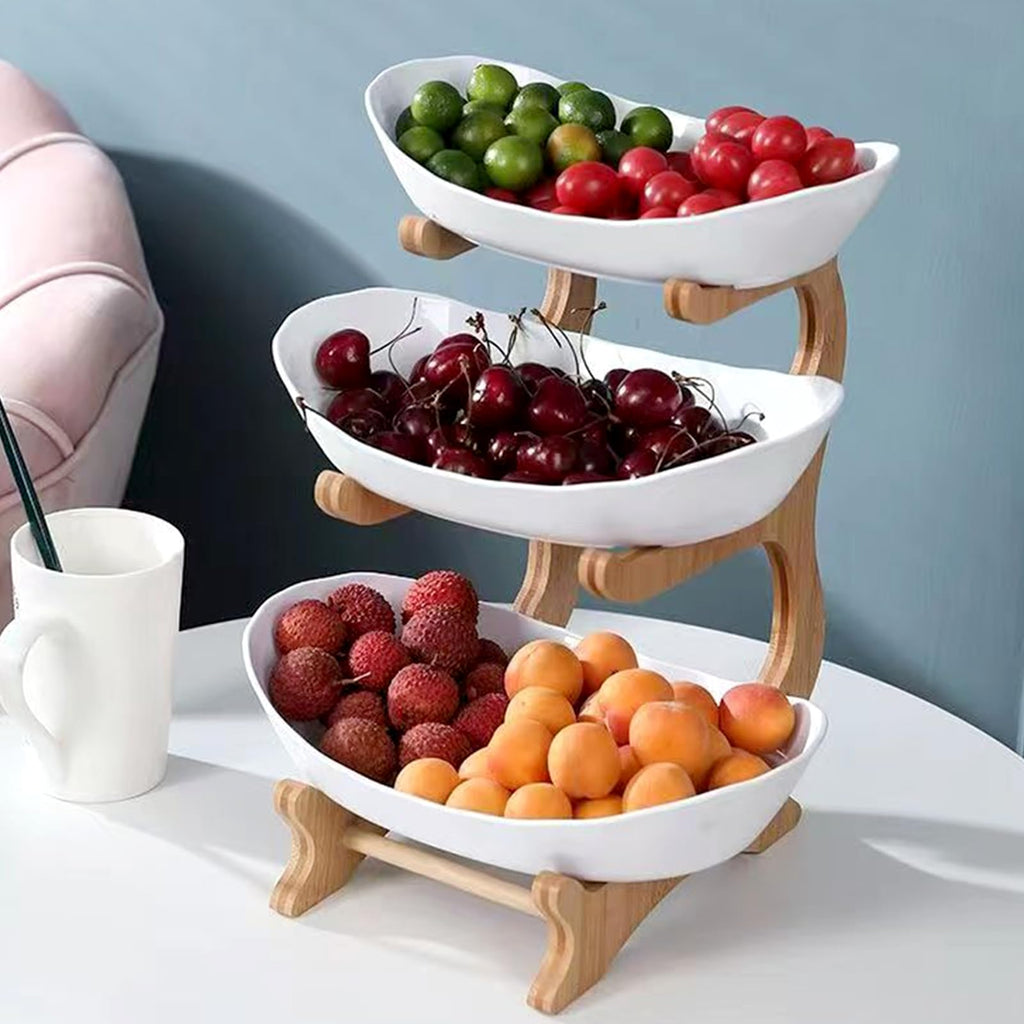 3-Tier Oval Fruit Basket with Bamboo Stand R10242