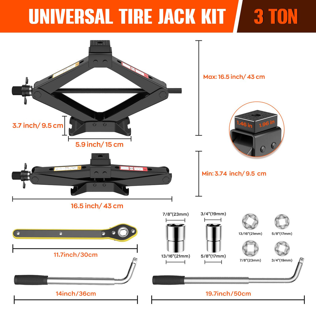 3 Ton Portable Scissor Jack with Lug Wrench Y62457