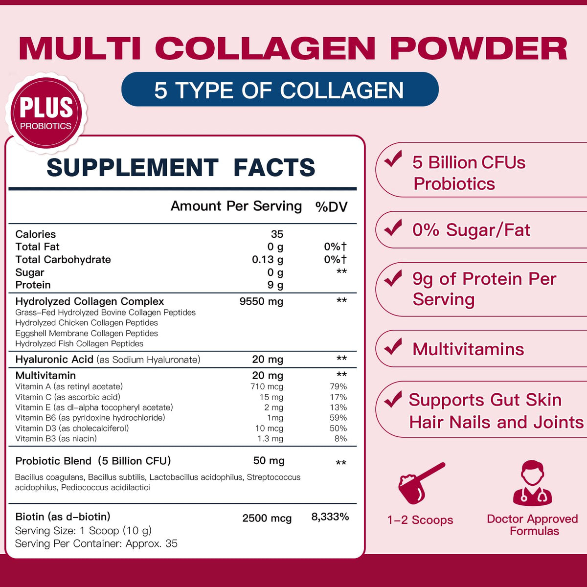 Multi Collagen Peptides Powder with Probiotics I247