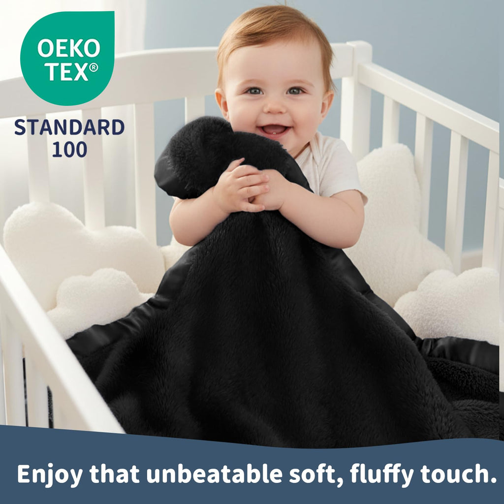 Fleece Baby Blanket with Satin Trim Black 30''x40'' Z105987