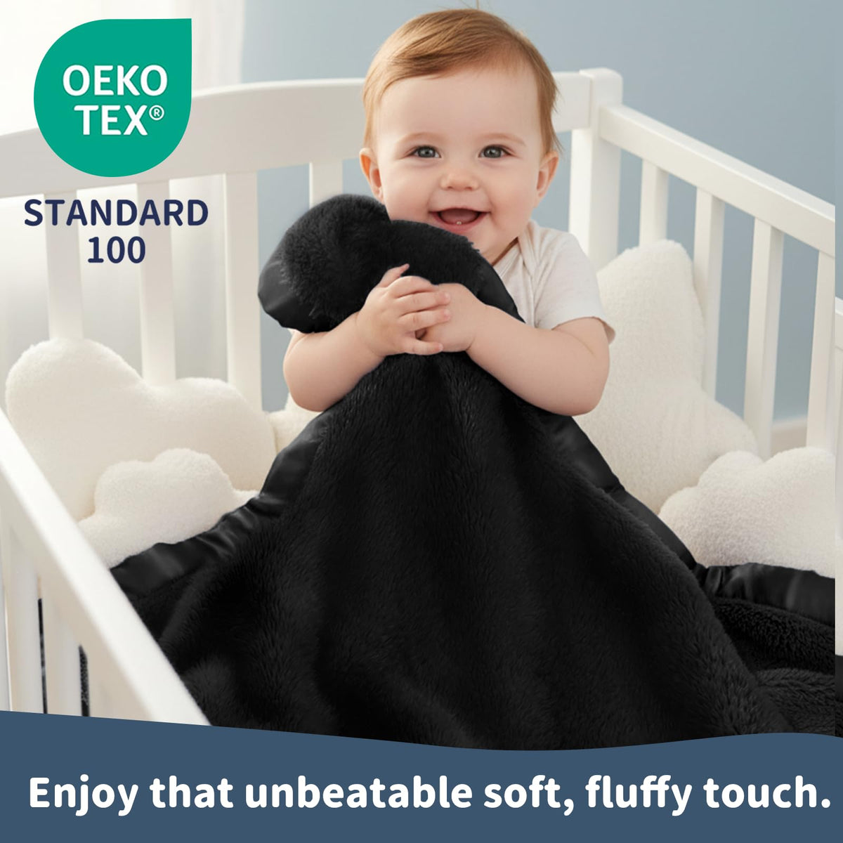Fleece Baby Blanket with Satin Trim Black 30''x40'' Z105987