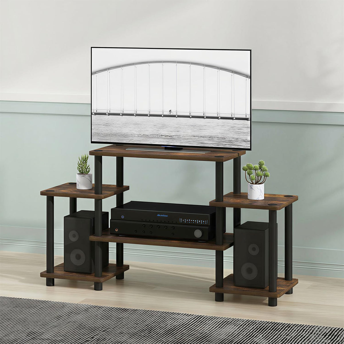 6-Shelf Toolless TV Stand with Raised Top for TV up to 50 Inch L2801